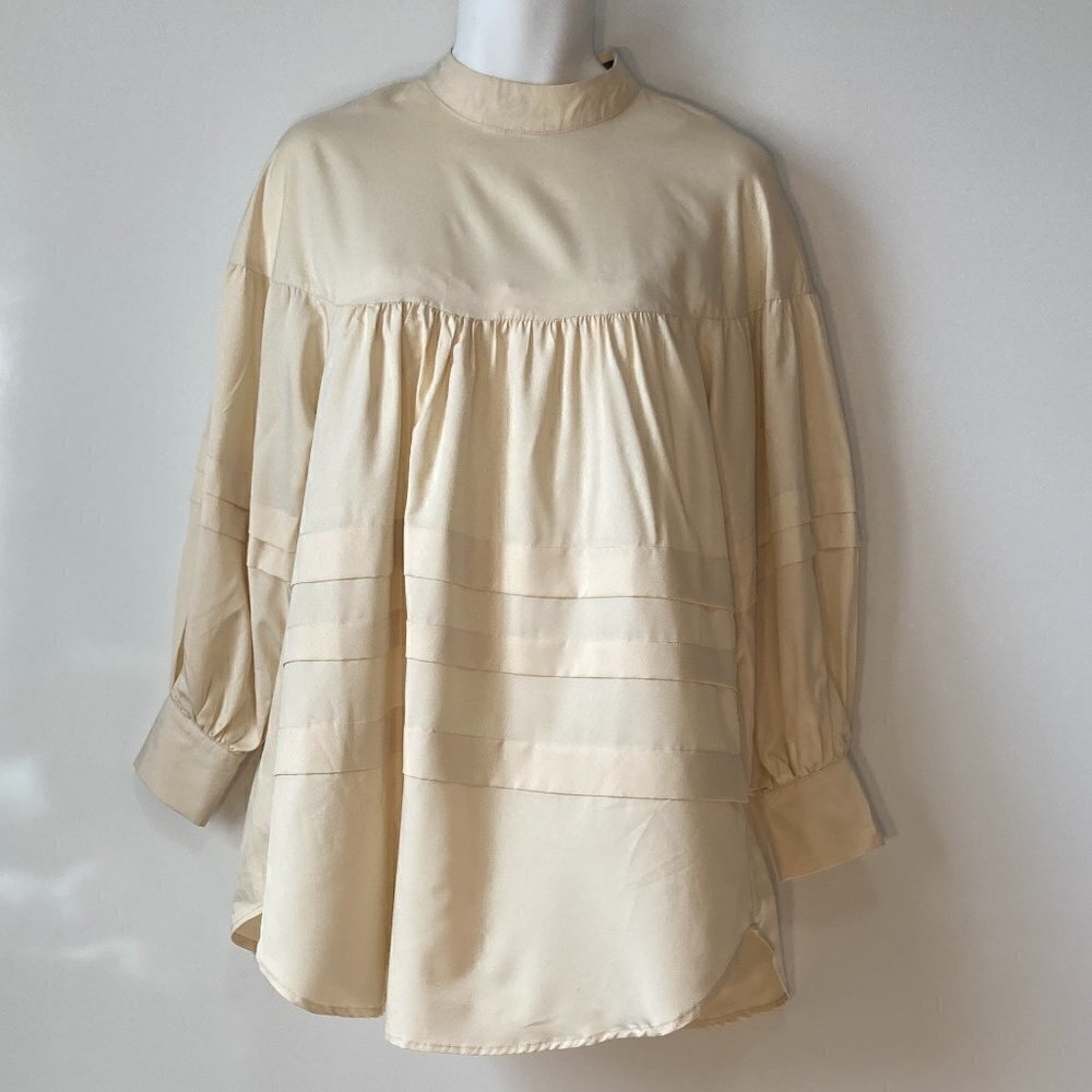 Zanzea SZ S Cream color silky oversized long sleeve smock style top / tunic